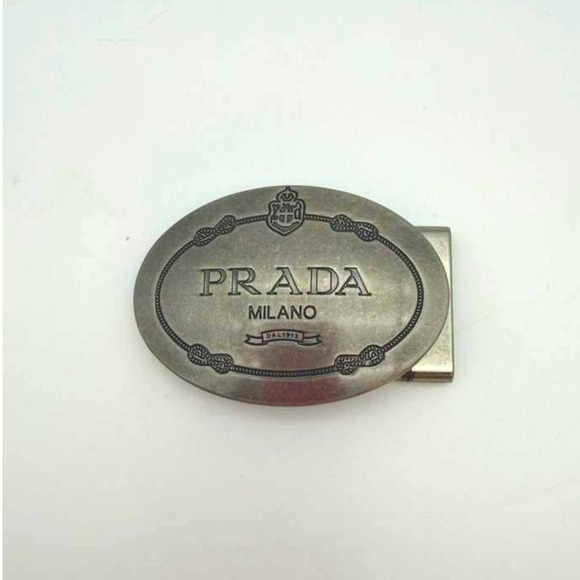 Prada Accessories - Prada‎ Milano Oval Logo Belt Buckle Silver Tone – Used – Vintage Style